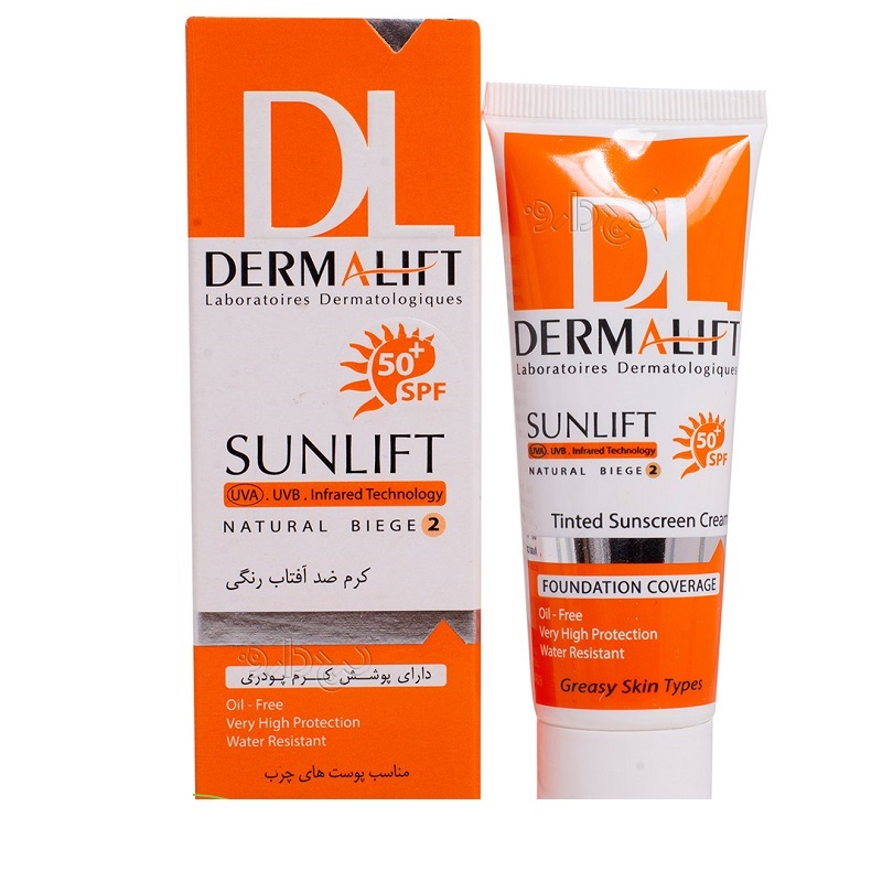 درمالیفت کرم ضدآفتاب رنگی بژ طبیعی پوست چرب شماره 2(سان لایف)